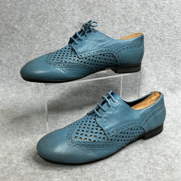 Hotter Comfort Teal Leather Perforated Brogue Oxford Shoes Lace Up Low Heel 8‎ - Picture 2 of 9
